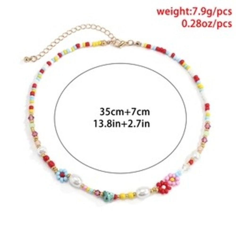 Beaded Necklace Colorful Flower Pearl Accent Trendy Funkycore Y2K - Picture 4 of 4